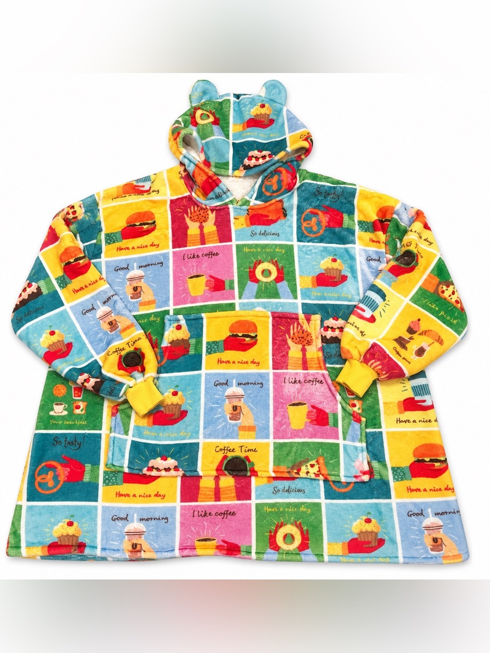 Three Poodle Food Coffee Print Adult Unisex Oversized Sherpa Blanket Hoodie